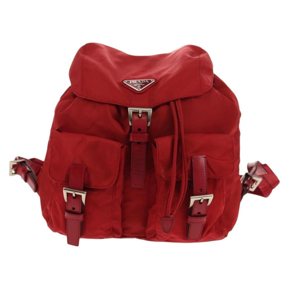 PRADA Backpack Nylon Red Silver Auth 150439V