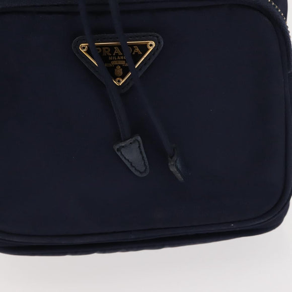 PRADA Hand Bag Nylon Navy Gold Auth 150440