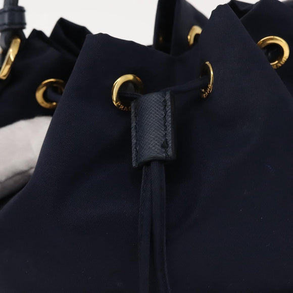 PRADA Hand Bag Nylon Navy Gold Auth 150440