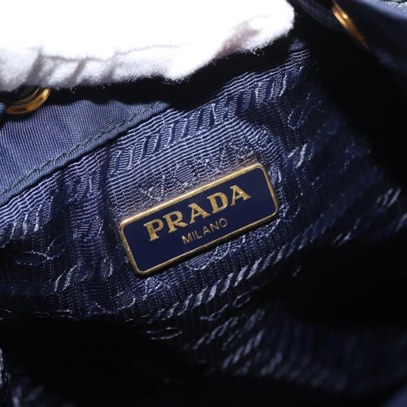 PRADA Hand Bag Nylon Navy Gold Auth 150440