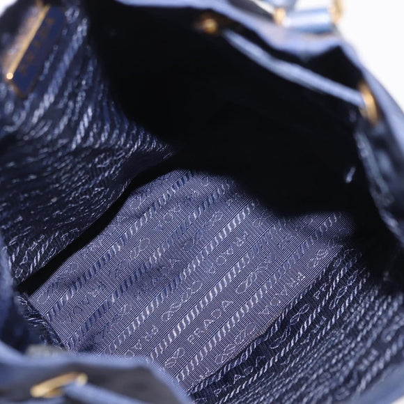 PRADA Hand Bag Nylon Navy Gold Auth 150440