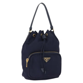 PRADA Hand Bag Nylon Navy Gold Auth 150440