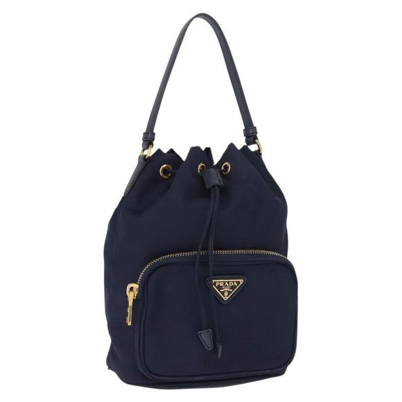PRADA Hand Bag Nylon Navy Gold Auth 150440