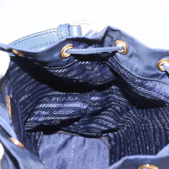 PRADA Hand Bag Nylon Navy Gold Auth 150440