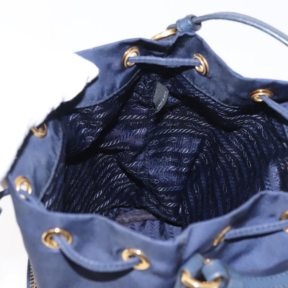 PRADA Hand Bag Nylon Navy Gold Auth 150440