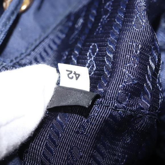 PRADA Hand Bag Nylon Navy Gold Auth 150440