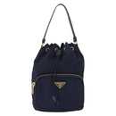 PRADA Hand Bag Nylon Navy Gold Auth 150440-13