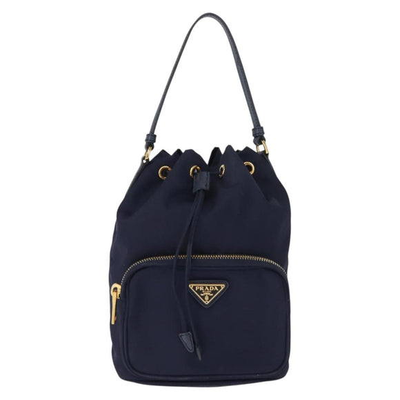 PRADA Hand Bag Nylon Navy Gold Auth 150440