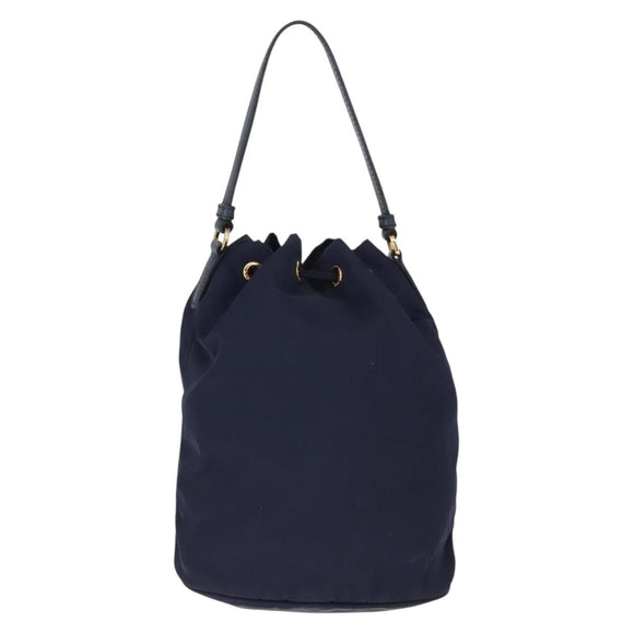 PRADA Hand Bag Nylon Navy Gold Auth 150440