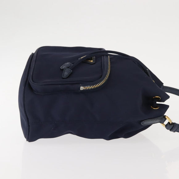 PRADA Hand Bag Nylon Navy Gold Auth 150440