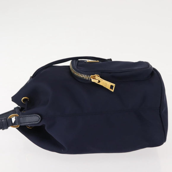 PRADA Hand Bag Nylon Navy Gold Auth 150440
