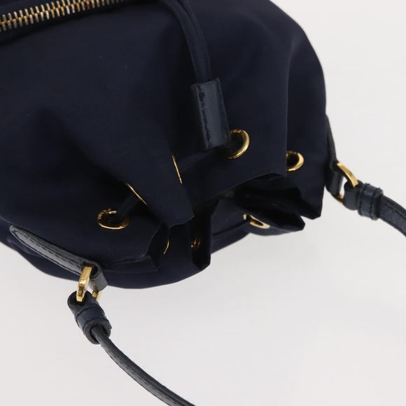 PRADA Hand Bag Nylon Navy Gold Auth 150440