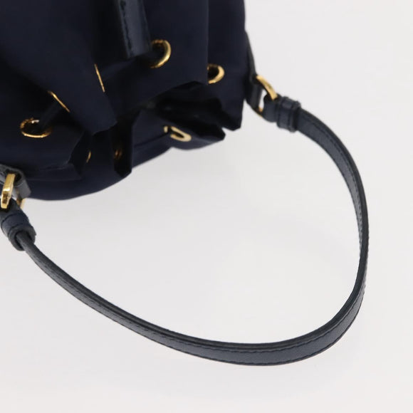 PRADA Hand Bag Nylon Navy Gold Auth 150440