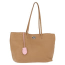 FENDI Celeria Tote Bag Leather Beige Silver Auth 150443-1