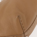 FENDI Celeria Tote Bag Leather Beige Silver Auth 150443-10