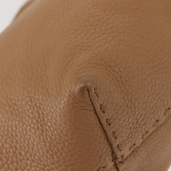 FENDI Celeria Tote Bag Leather Beige Silver Auth 150443