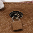 FENDI Celeria Tote Bag Leather Beige Silver Auth 150443-16