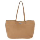 FENDI Celeria Tote Bag Leather Beige Silver Auth 150443-2