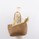 FENDI Celeria Tote Bag Leather Beige Silver Auth 150443-23