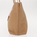 FENDI Celeria Tote Bag Leather Beige Silver Auth 150443-4