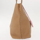 FENDI Celeria Tote Bag Leather Beige Silver Auth 150443-5