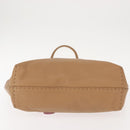 FENDI Celeria Tote Bag Leather Beige Silver Auth 150443-9