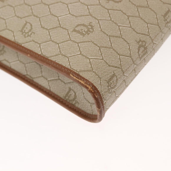 Christian Dior Honeycomb Canvas Hand Bag PVC Leather Beige Gold Auth 150446