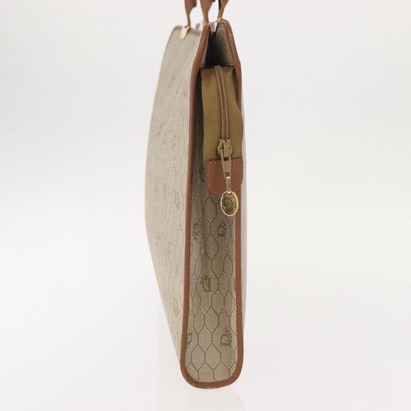 Christian Dior Honeycomb Canvas Hand Bag PVC Leather Beige Gold Auth 150446