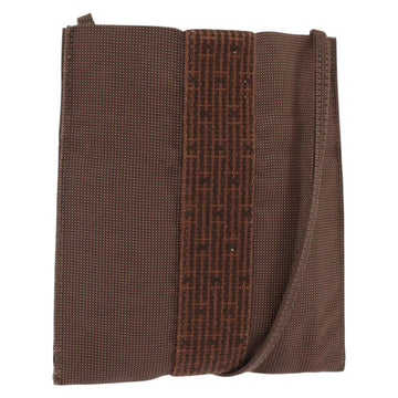 HERMES Pochette Her Line MM Shoulder Bag Canvas Brown Auth 150447