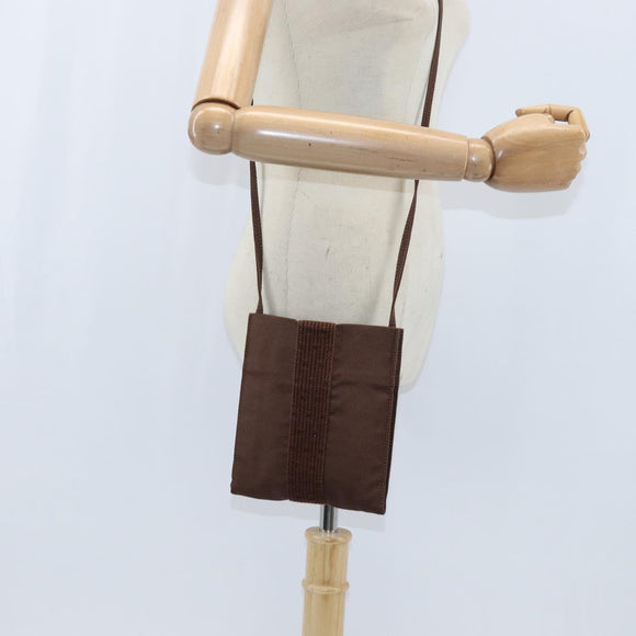 HERMES Pochette Her Line MM Shoulder Bag Canvas Brown Auth 150447