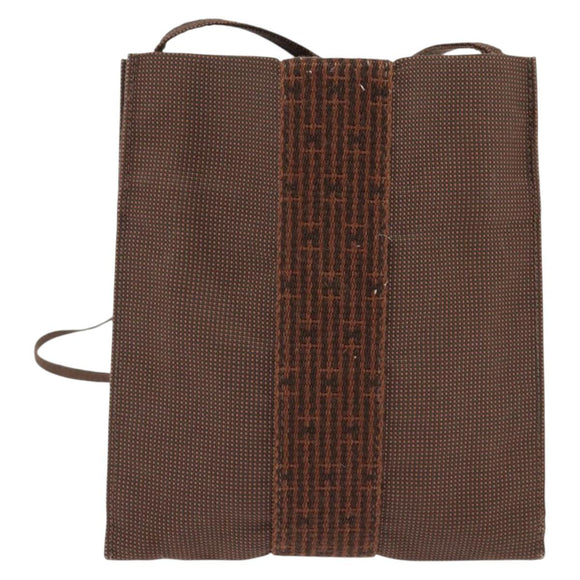 HERMES Pochette Her Line MM Shoulder Bag Canvas Brown Auth 150447