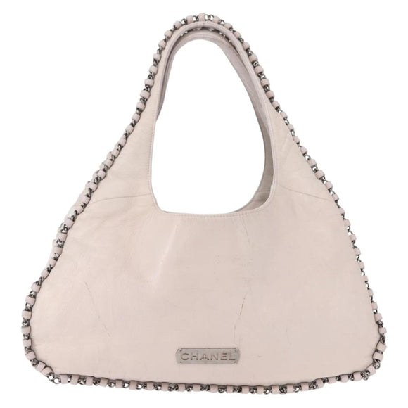 CHANEL Shoulder Bag Leather Pink Silver CC Auth 150457