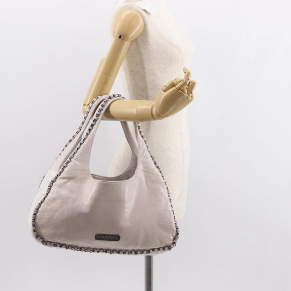CHANEL Shoulder Bag Leather Pink Silver CC Auth 150457