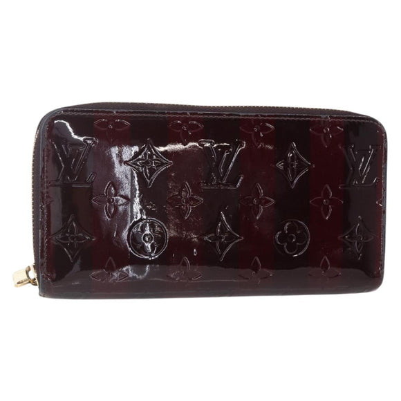 LOUIS VUITTON Vernis Rayure Zippy Wallet Long Wallet Amarante M91717 Auth 150468