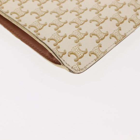 CELINE Triomphe Macadam Canvas Phone Pouch PVC Beige Auth 150473