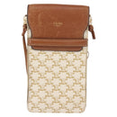 CELINE Triomphe Macadam Canvas Phone Pouch PVC Beige Auth 150473-2