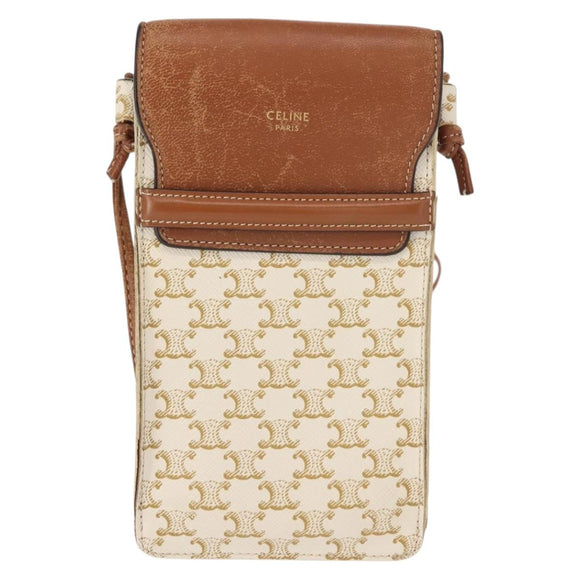 CELINE Triomphe Macadam Canvas Phone Pouch PVC Beige Auth 150473