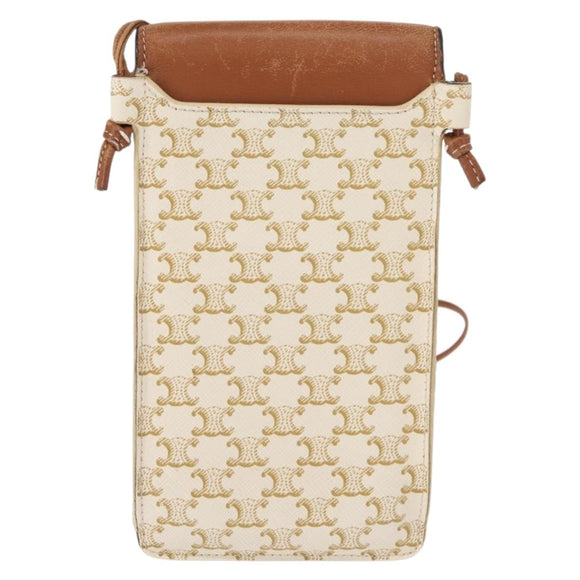 CELINE Triomphe Macadam Canvas Phone Pouch PVC Beige Auth 150473