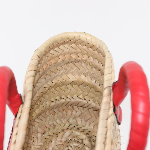 Chloe Hand Bag Straw Leather Beige Red Auth 150475
