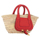 Chloe Hand Bag Straw Leather Beige Red Auth 150475-1