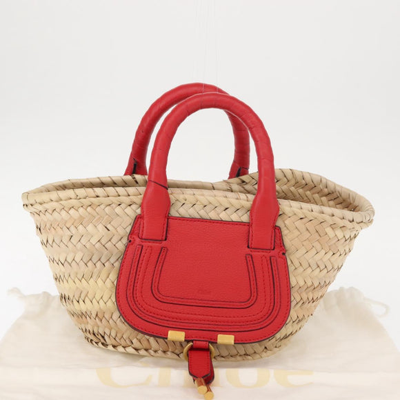 Chloe Hand Bag Straw Leather Beige Red Auth 150475