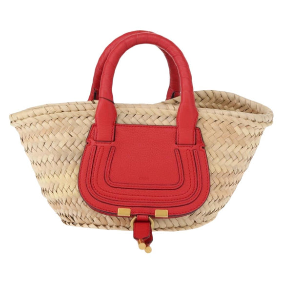 Chloe Hand Bag Straw Leather Beige Red Auth 150475