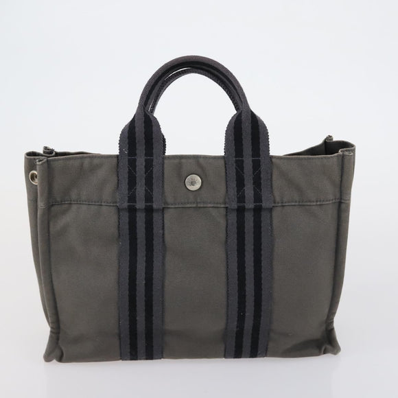 HERMES Fourre Tout Hand Bag Canvas 2 Set Gray Auth 150478