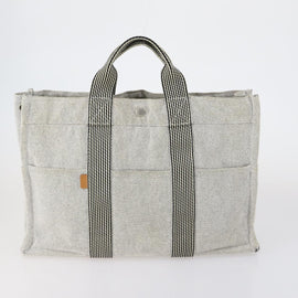 HERMES Fourre Tout Hand Bag Canvas 2 Set Gray Auth 150478 - 0