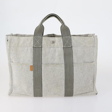 HERMES Fourre Tout Hand Bag Canvas 2 Set Gray Auth 150478 - 0