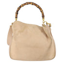 GUCCI Bamboo Hand Bag Leather 2way Beige Gold 001 1014 1638 Auth 150479-2