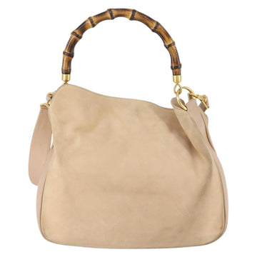 GUCCI Bamboo Hand Bag Leather 2way Beige Gold 001 1014 1638 Auth 150479 - 0
