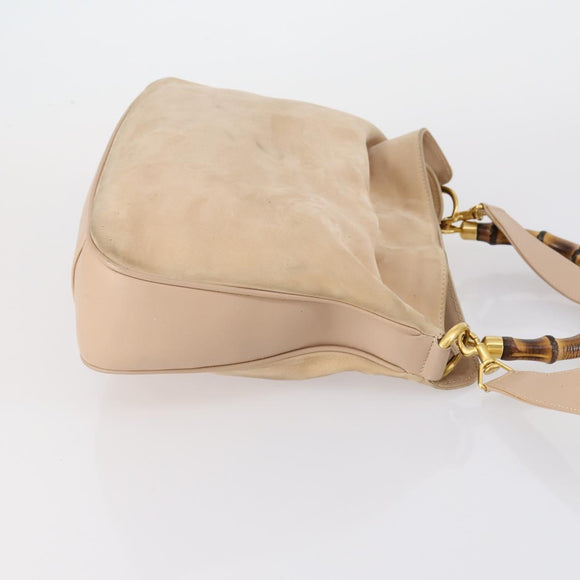 GUCCI Bamboo Hand Bag Leather 2way Beige Gold 001 1014 1638 Auth 150479