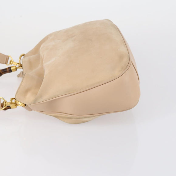 GUCCI Bamboo Hand Bag Leather 2way Beige Gold 001 1014 1638 Auth 150479