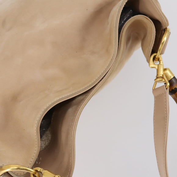 GUCCI Bamboo Hand Bag Leather 2way Beige Gold 001 1014 1638 Auth 150479